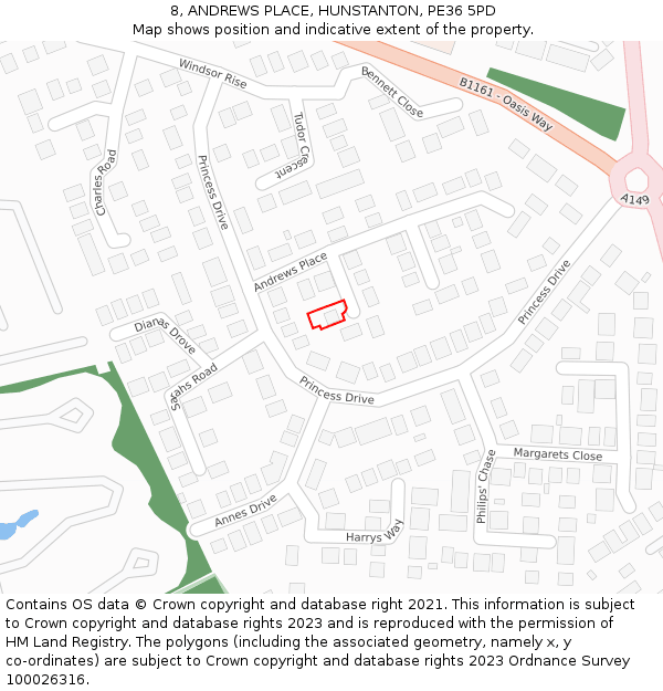 8, ANDREWS PLACE, HUNSTANTON, PE36 5PD: Location map and indicative extent of plot