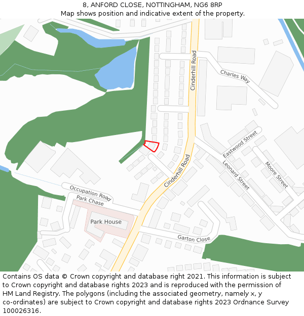 8, ANFORD CLOSE, NOTTINGHAM, NG6 8RP: Location map and indicative extent of plot