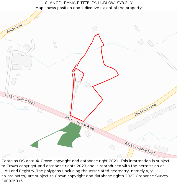 8, ANGEL BANK, BITTERLEY, LUDLOW, SY8 3HY: Location map and indicative extent of plot
