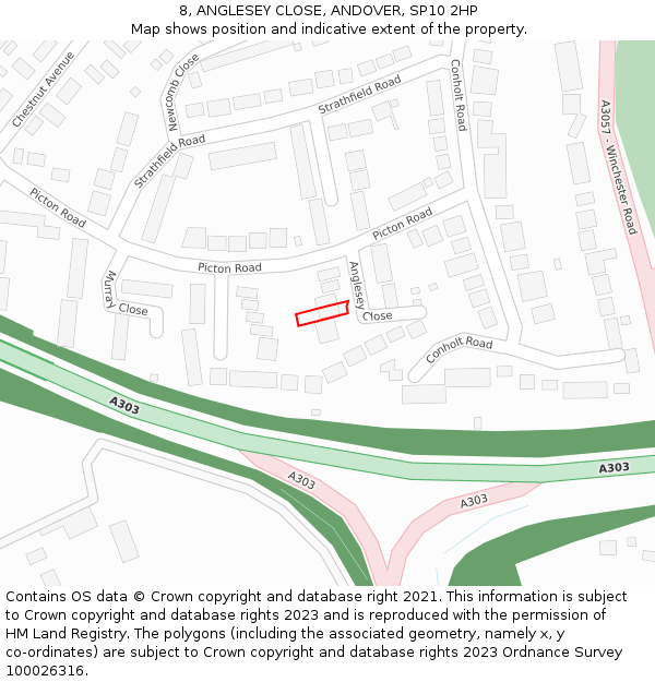 8, ANGLESEY CLOSE, ANDOVER, SP10 2HP: Location map and indicative extent of plot