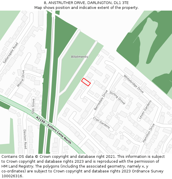 8, ANSTRUTHER DRIVE, DARLINGTON, DL1 3TE: Location map and indicative extent of plot