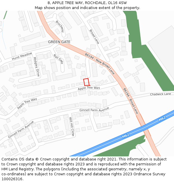 8, APPLE TREE WAY, ROCHDALE, OL16 4SW: Location map and indicative extent of plot