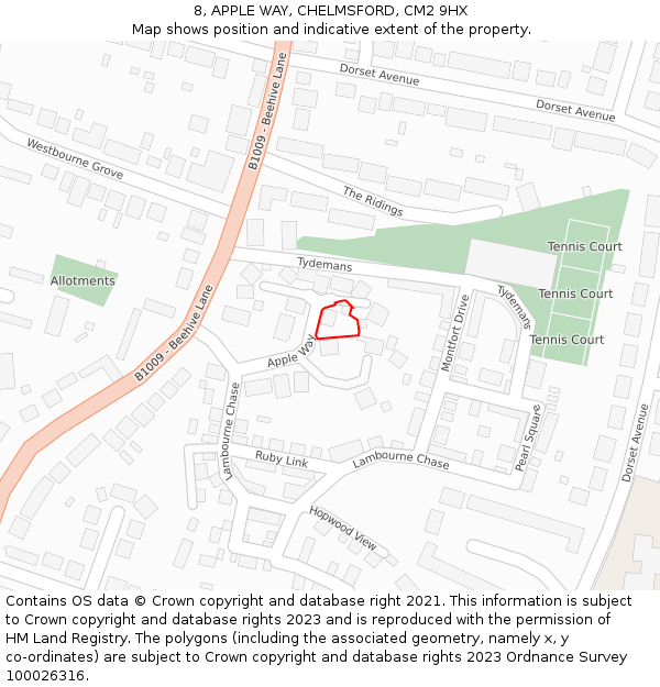 8, APPLE WAY, CHELMSFORD, CM2 9HX: Location map and indicative extent of plot