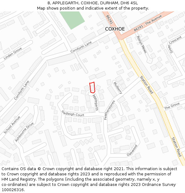 8, APPLEGARTH, COXHOE, DURHAM, DH6 4SL: Location map and indicative extent of plot