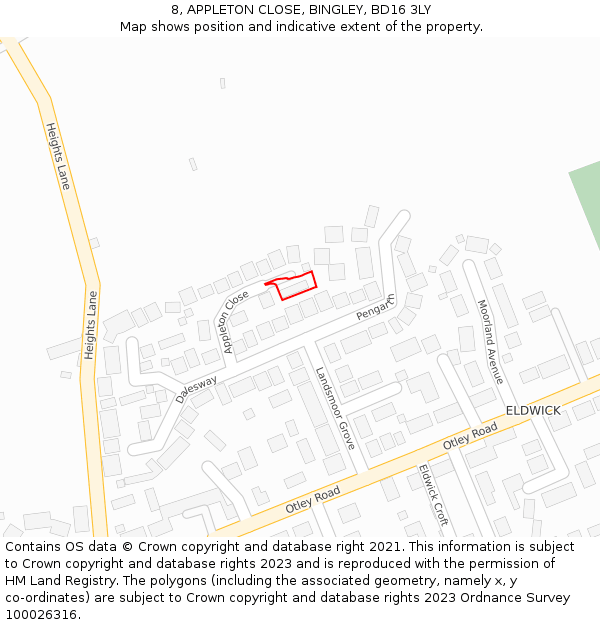 8, APPLETON CLOSE, BINGLEY, BD16 3LY: Location map and indicative extent of plot