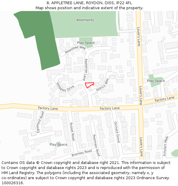 8, APPLETREE LANE, ROYDON, DISS, IP22 4FL: Location map and indicative extent of plot