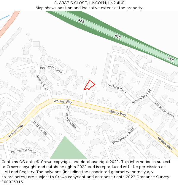8, ARABIS CLOSE, LINCOLN, LN2 4UF: Location map and indicative extent of plot