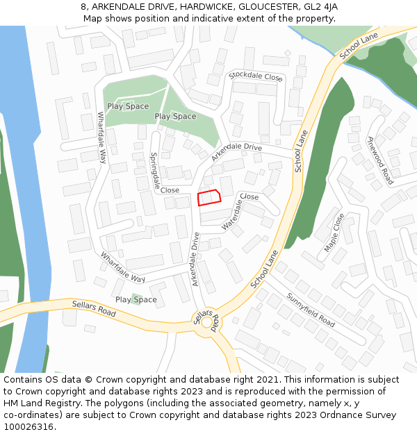 8, ARKENDALE DRIVE, HARDWICKE, GLOUCESTER, GL2 4JA: Location map and indicative extent of plot
