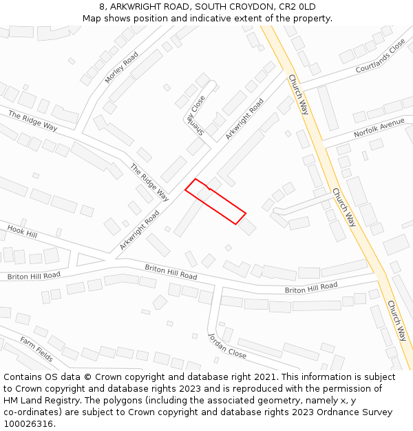 8, ARKWRIGHT ROAD, SOUTH CROYDON, CR2 0LD: Location map and indicative extent of plot