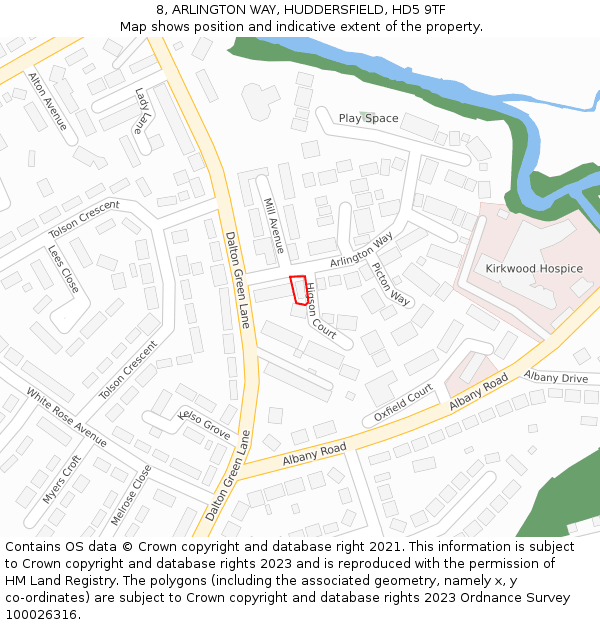 8, ARLINGTON WAY, HUDDERSFIELD, HD5 9TF: Location map and indicative extent of plot
