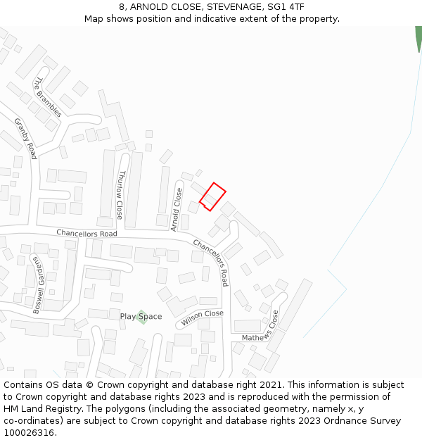 8, ARNOLD CLOSE, STEVENAGE, SG1 4TF: Location map and indicative extent of plot