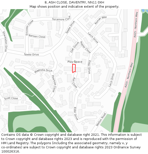 8, ASH CLOSE, DAVENTRY, NN11 0XH: Location map and indicative extent of plot