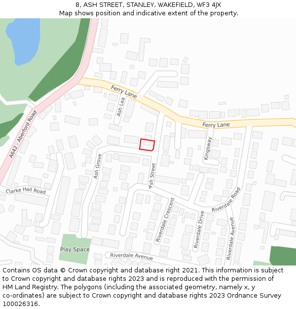 8, ASH STREET, STANLEY, WAKEFIELD, WF3 4JX: Location map and indicative extent of plot