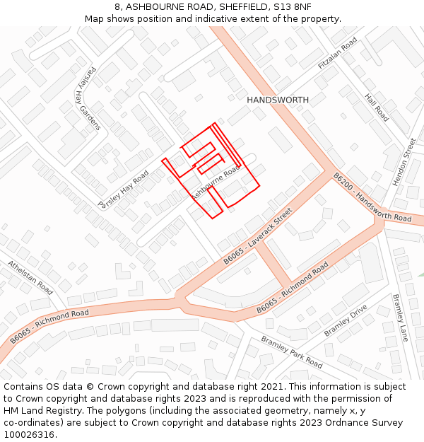 8, ASHBOURNE ROAD, SHEFFIELD, S13 8NF: Location map and indicative extent of plot