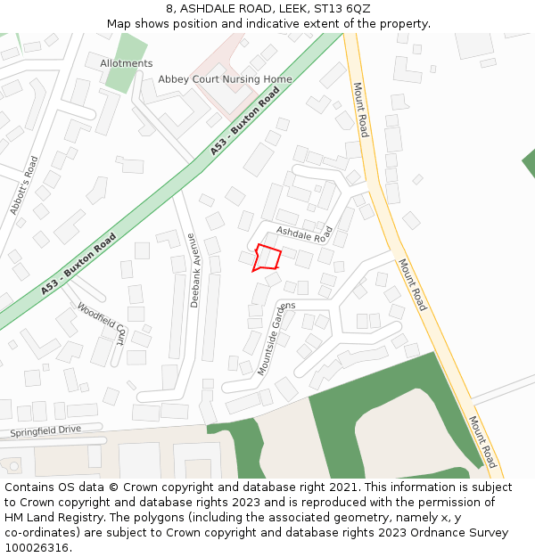 8, ASHDALE ROAD, LEEK, ST13 6QZ: Location map and indicative extent of plot