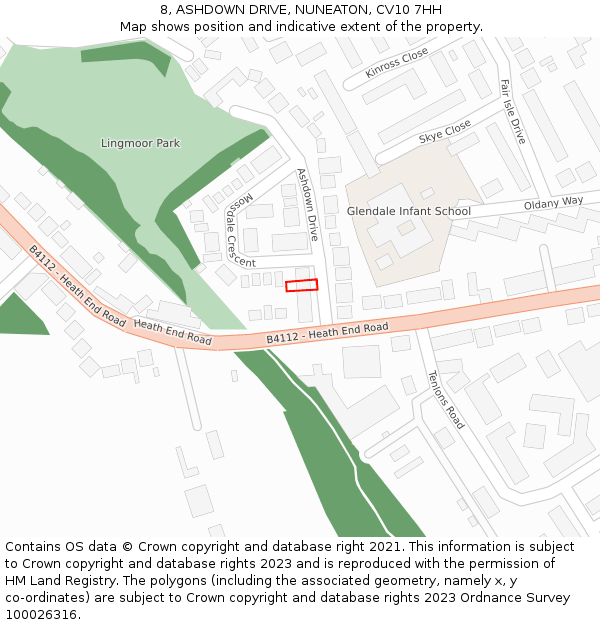 8, ASHDOWN DRIVE, NUNEATON, CV10 7HH: Location map and indicative extent of plot