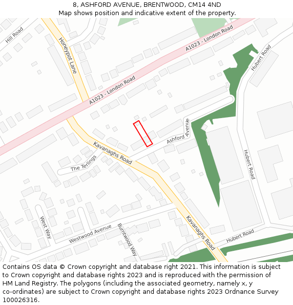 8, ASHFORD AVENUE, BRENTWOOD, CM14 4ND: Location map and indicative extent of plot