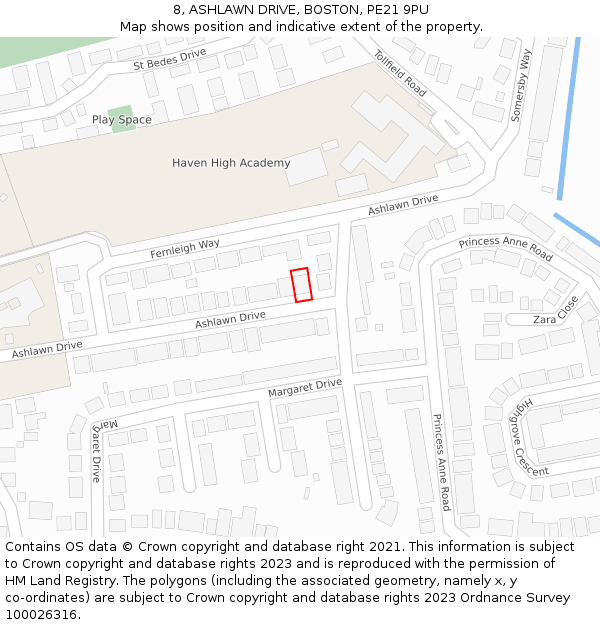 8, ASHLAWN DRIVE, BOSTON, PE21 9PU: Location map and indicative extent of plot