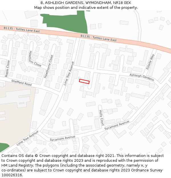 8, ASHLEIGH GARDENS, WYMONDHAM, NR18 0EX: Location map and indicative extent of plot