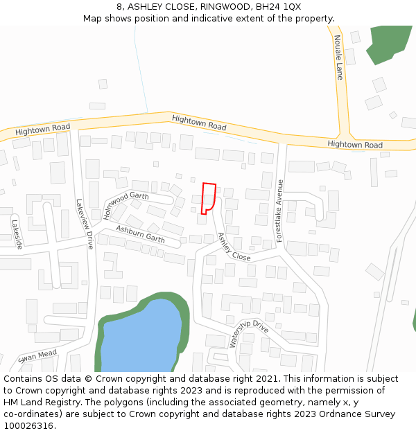 8, ASHLEY CLOSE, RINGWOOD, BH24 1QX: Location map and indicative extent of plot