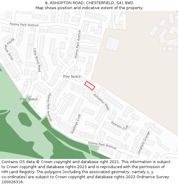 8, ASHOPTON ROAD, CHESTERFIELD, S41 8WD: Location map and indicative extent of plot