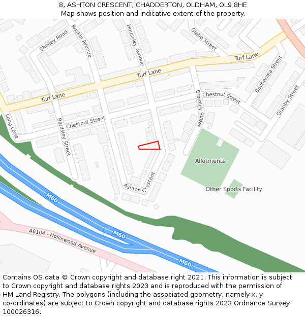 8, ASHTON CRESCENT, CHADDERTON, OLDHAM, OL9 8HE: Location map and indicative extent of plot
