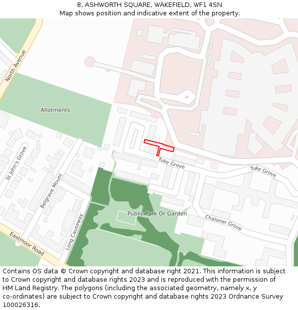 8, ASHWORTH SQUARE, WAKEFIELD, WF1 4SN: Location map and indicative extent of plot