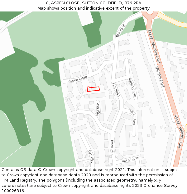 8, ASPEN CLOSE, SUTTON COLDFIELD, B76 2PA: Location map and indicative extent of plot