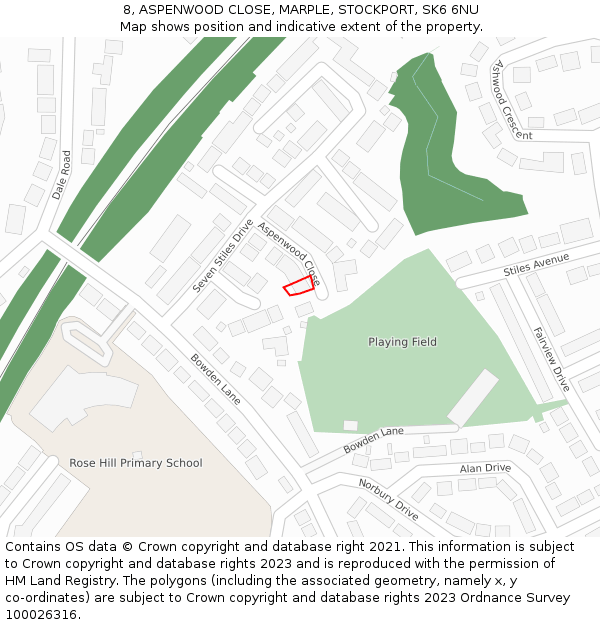8, ASPENWOOD CLOSE, MARPLE, STOCKPORT, SK6 6NU: Location map and indicative extent of plot