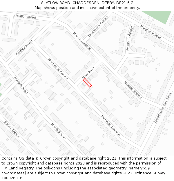 8, ATLOW ROAD, CHADDESDEN, DERBY, DE21 6JG: Location map and indicative extent of plot