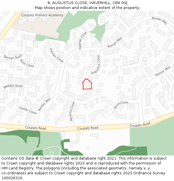 8, AUGUSTUS CLOSE, HAVERHILL, CB9 0NJ: Location map and indicative extent of plot