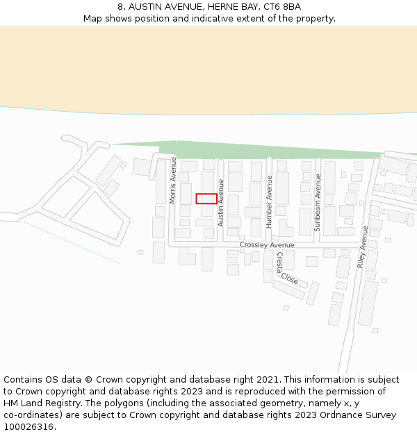 8, AUSTIN AVENUE, HERNE BAY, CT6 8BA: Location map and indicative extent of plot