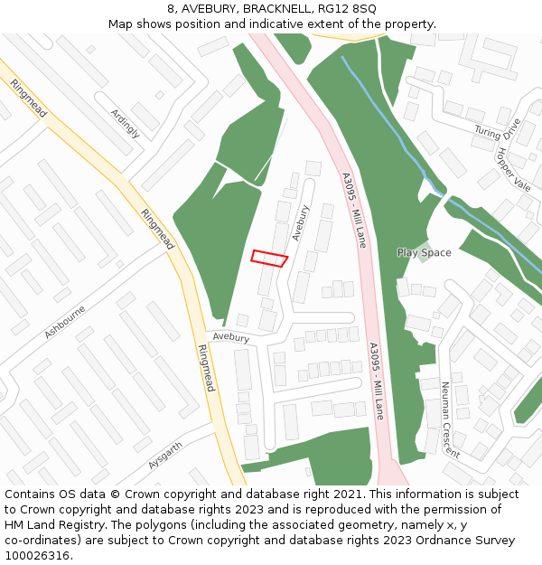 8, AVEBURY, BRACKNELL, RG12 8SQ: Location map and indicative extent of plot