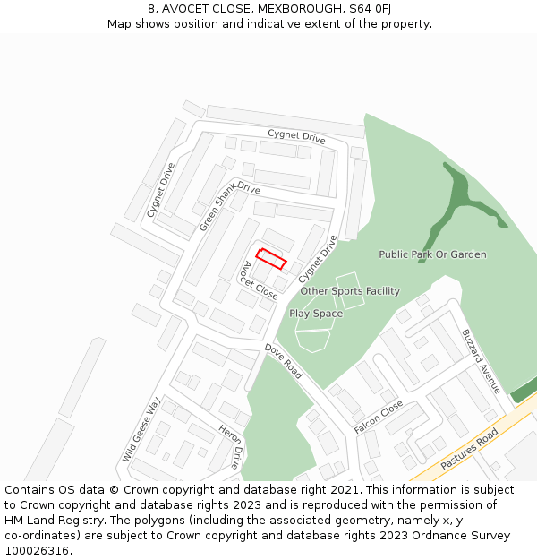 8, AVOCET CLOSE, MEXBOROUGH, S64 0FJ: Location map and indicative extent of plot