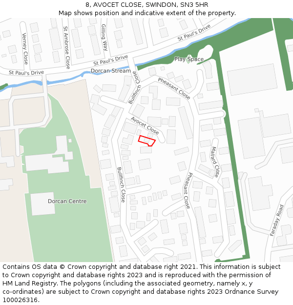 8, AVOCET CLOSE, SWINDON, SN3 5HR: Location map and indicative extent of plot