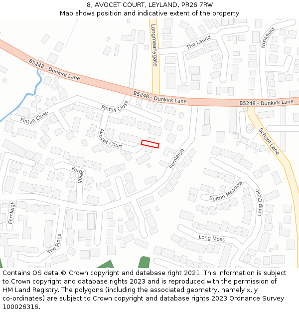 8, AVOCET COURT, LEYLAND, PR26 7RW: Location map and indicative extent of plot