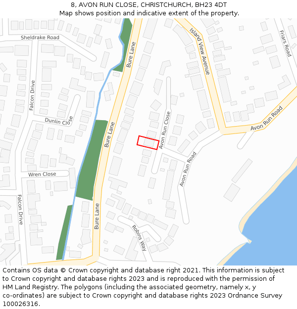 8, AVON RUN CLOSE, CHRISTCHURCH, BH23 4DT: Location map and indicative extent of plot
