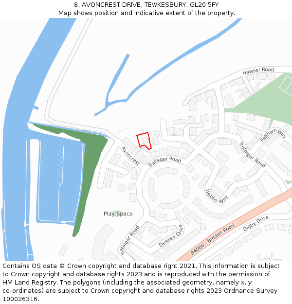 8, AVONCREST DRIVE, TEWKESBURY, GL20 5FY: Location map and indicative extent of plot