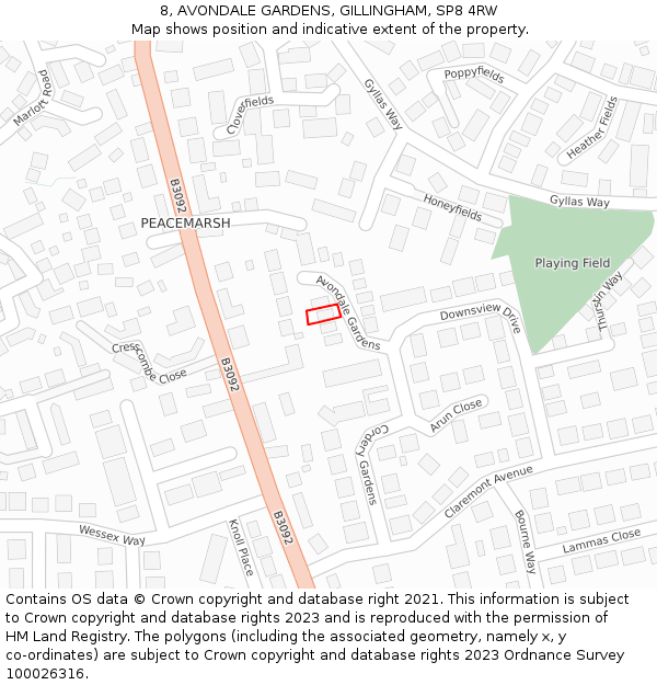 8, AVONDALE GARDENS, GILLINGHAM, SP8 4RW: Location map and indicative extent of plot