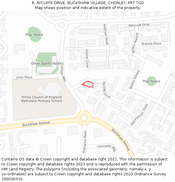 8, AYCLIFFE DRIVE, BUCKSHAW VILLAGE, CHORLEY, PR7 7GD: Location map and indicative extent of plot