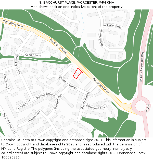 8, BACCHURST PLACE, WORCESTER, WR4 0NH: Location map and indicative extent of plot