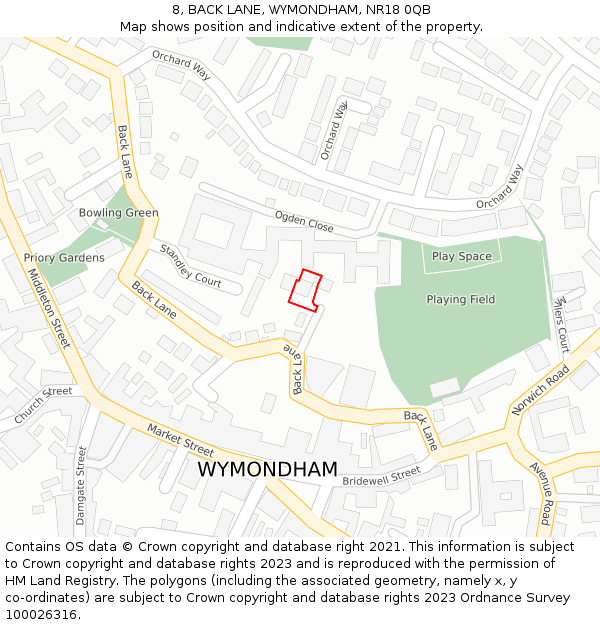 8, BACK LANE, WYMONDHAM, NR18 0QB: Location map and indicative extent of plot