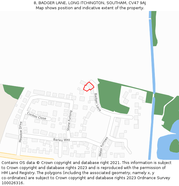 8, BADGER LANE, LONG ITCHINGTON, SOUTHAM, CV47 9AJ: Location map and indicative extent of plot