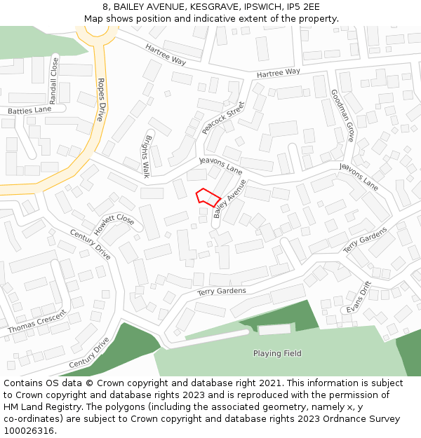 8, BAILEY AVENUE, KESGRAVE, IPSWICH, IP5 2EE: Location map and indicative extent of plot