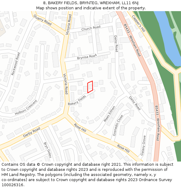 8, BAKERY FIELDS, BRYNTEG, WREXHAM, LL11 6NJ: Location map and indicative extent of plot