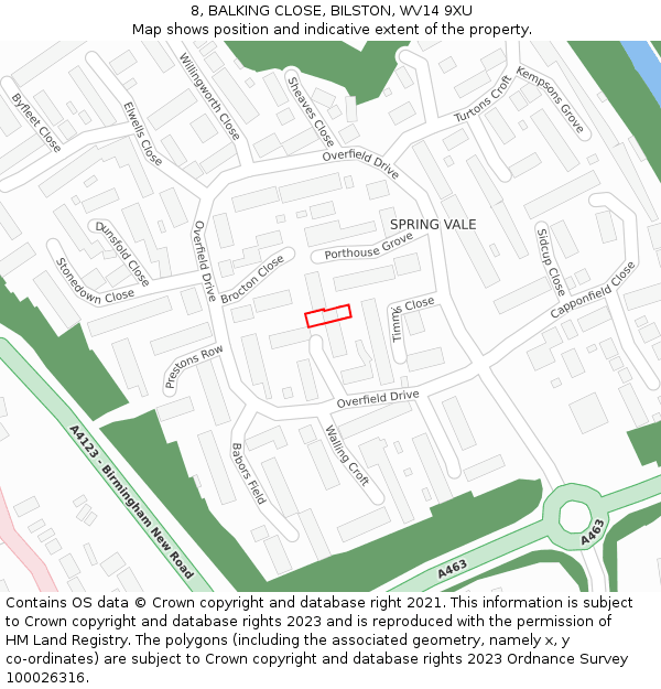8, BALKING CLOSE, BILSTON, WV14 9XU: Location map and indicative extent of plot