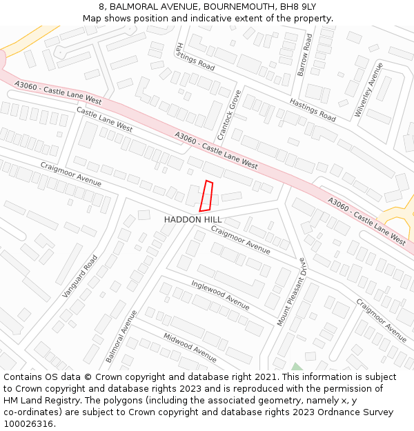 8, BALMORAL AVENUE, BOURNEMOUTH, BH8 9LY: Location map and indicative extent of plot