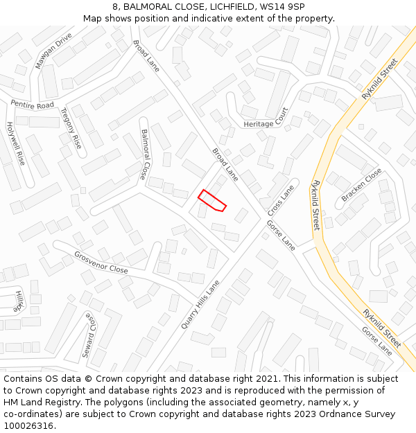 8, BALMORAL CLOSE, LICHFIELD, WS14 9SP: Location map and indicative extent of plot