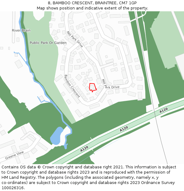 8, BAMBOO CRESCENT, BRAINTREE, CM7 1GP: Location map and indicative extent of plot