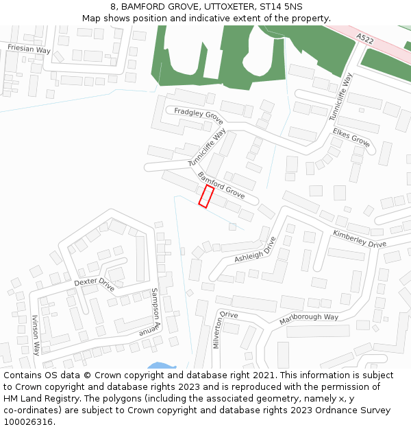 8, BAMFORD GROVE, UTTOXETER, ST14 5NS: Location map and indicative extent of plot